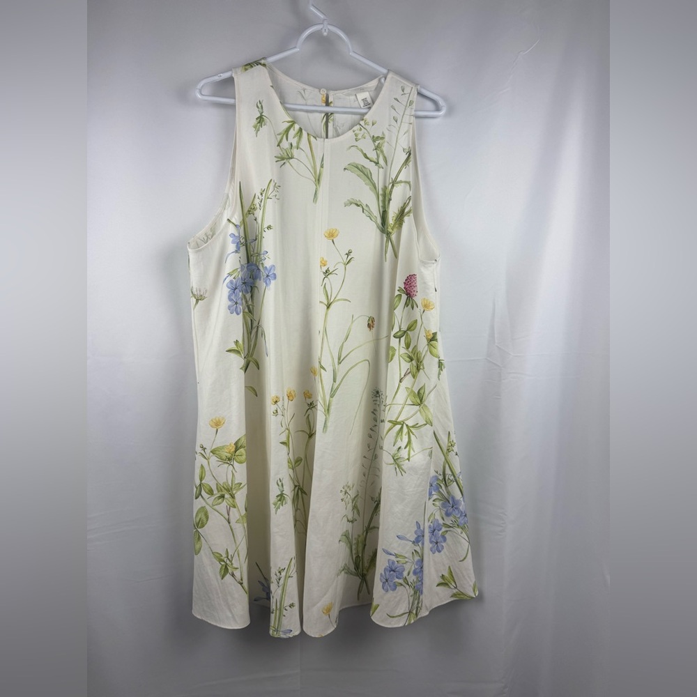 H&M A-Line Woven Floral Dress Size XXL Ecru Green Yellow